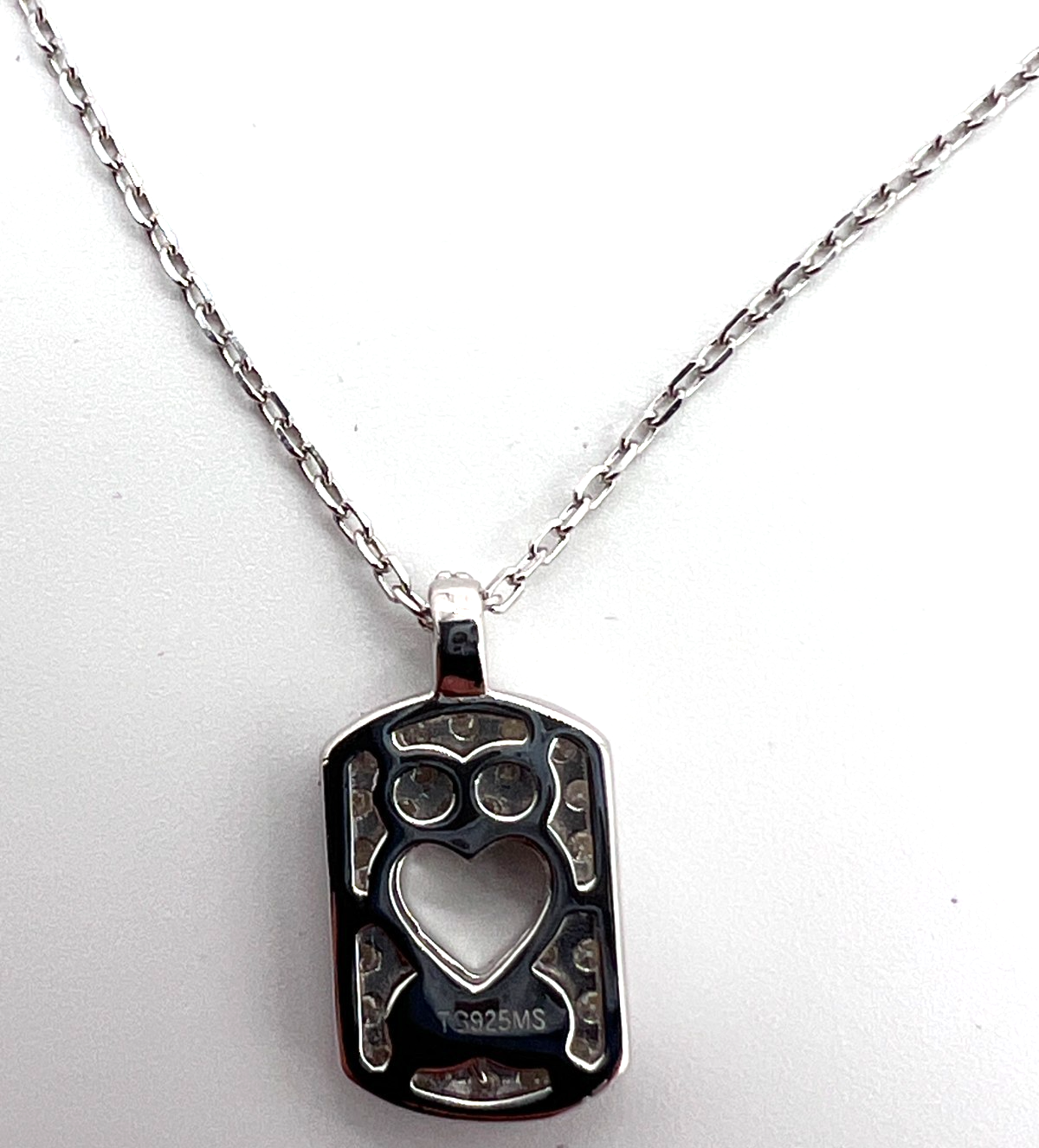 925 Silver Moissanite Heart Dog Tag Pendant Necklace 2.00 CTW 16-18" NEW #266
