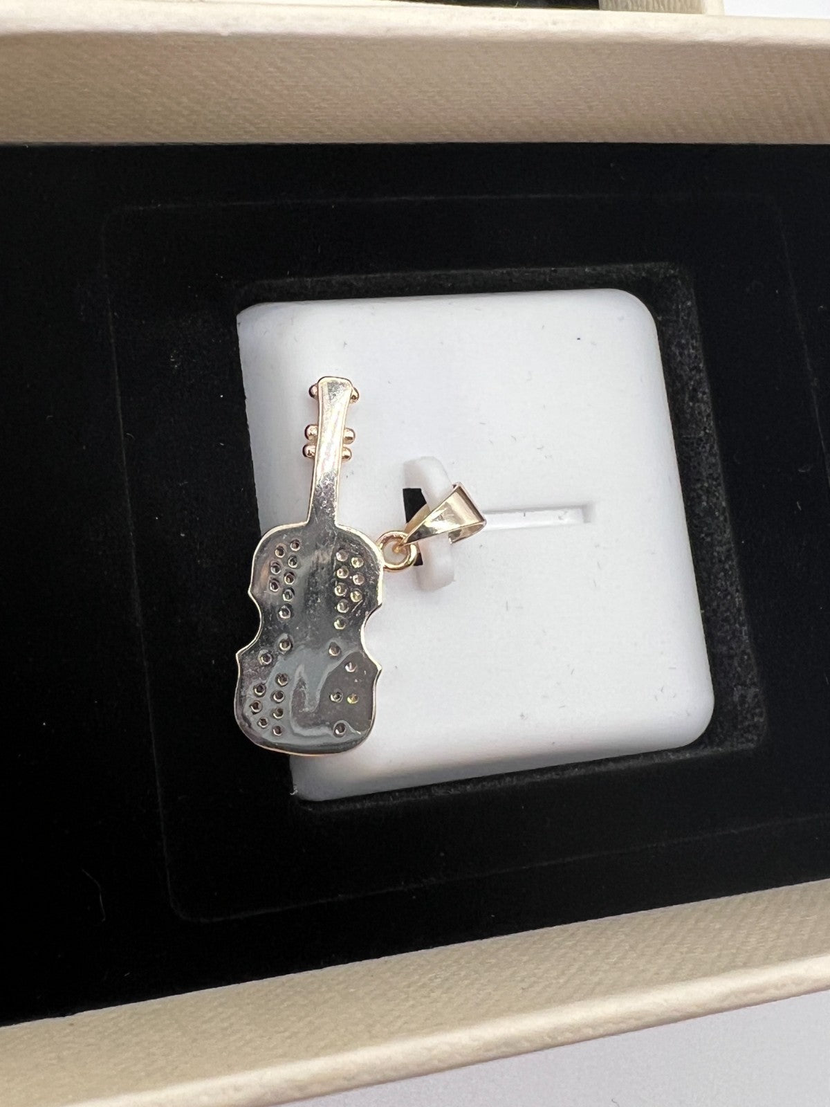 0.50 CTW Moissanite Violin Pendant Solid 925 Silver Gold Plated Fiddle Charm