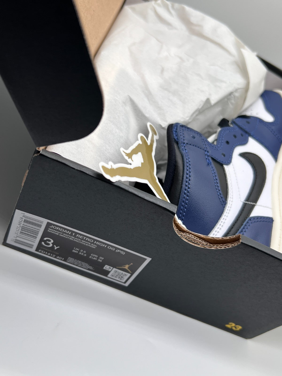 Nike Air Jordan 1 Retro High OG PS Midnight Navy FD1412-401 Size 3Y New