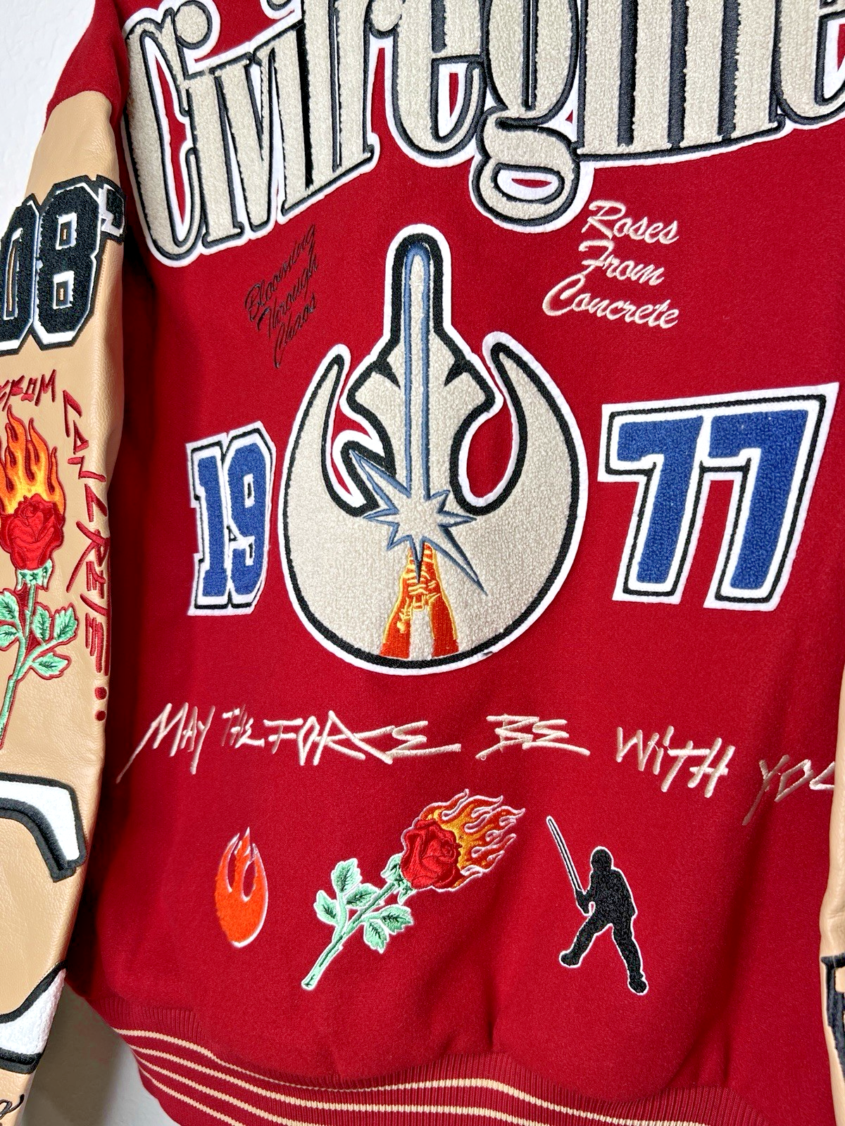 Civil Regime x Star Wars Rebellion Varsity Jacket Red Tan Medium NWT