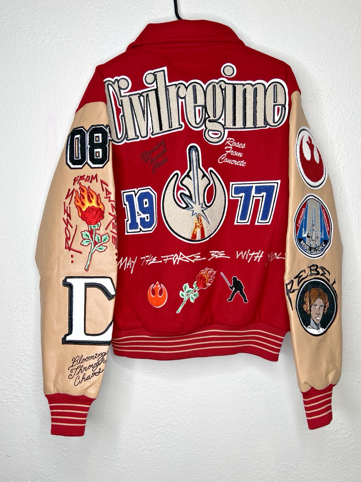 Civil Regime x Star Wars Rebellion Varsity Jacket Red Tan Medium NWT