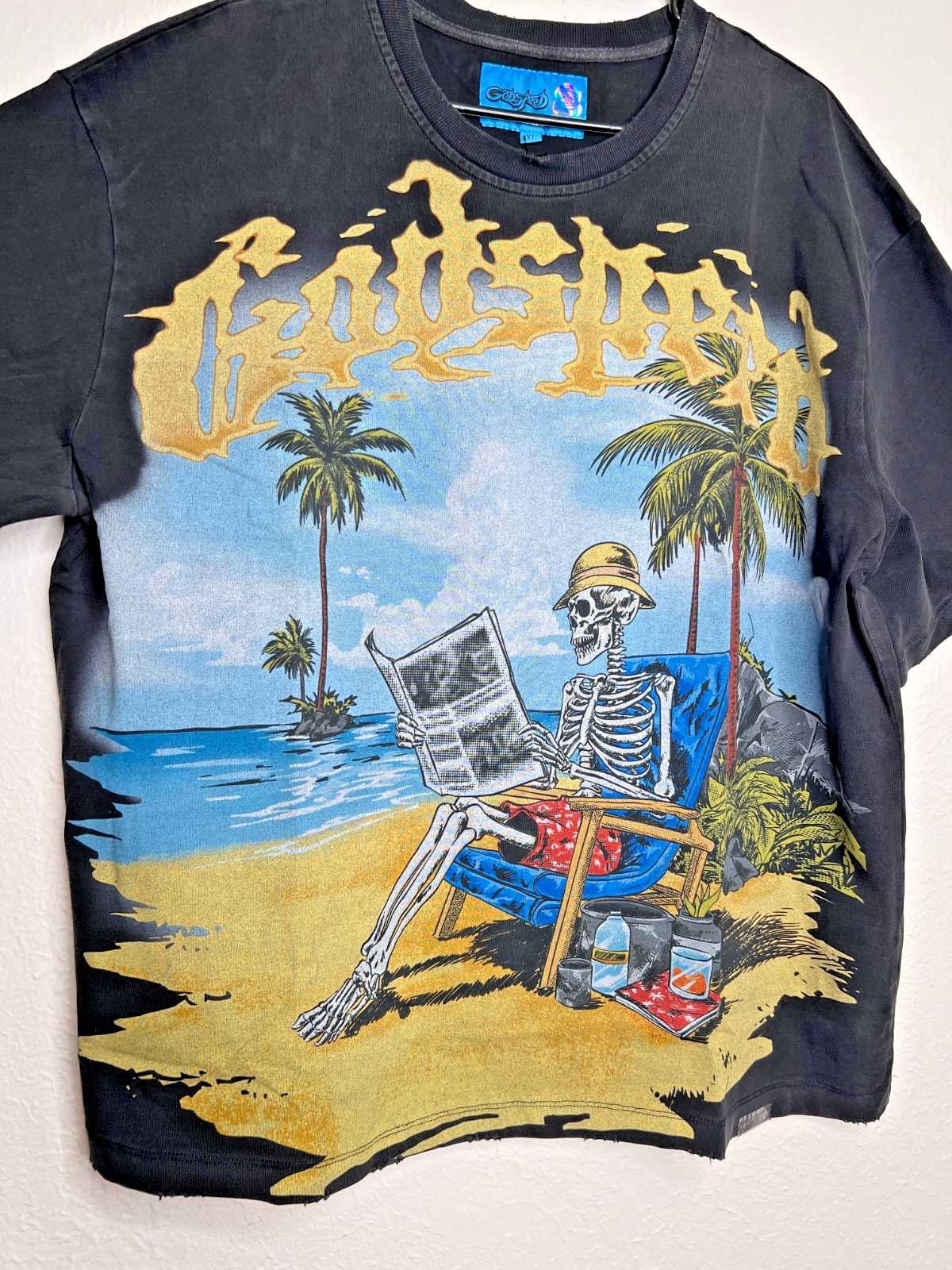 Godspeed Skeleton Beach II Black Wash Graphic T-Shirt Men's XL NWT