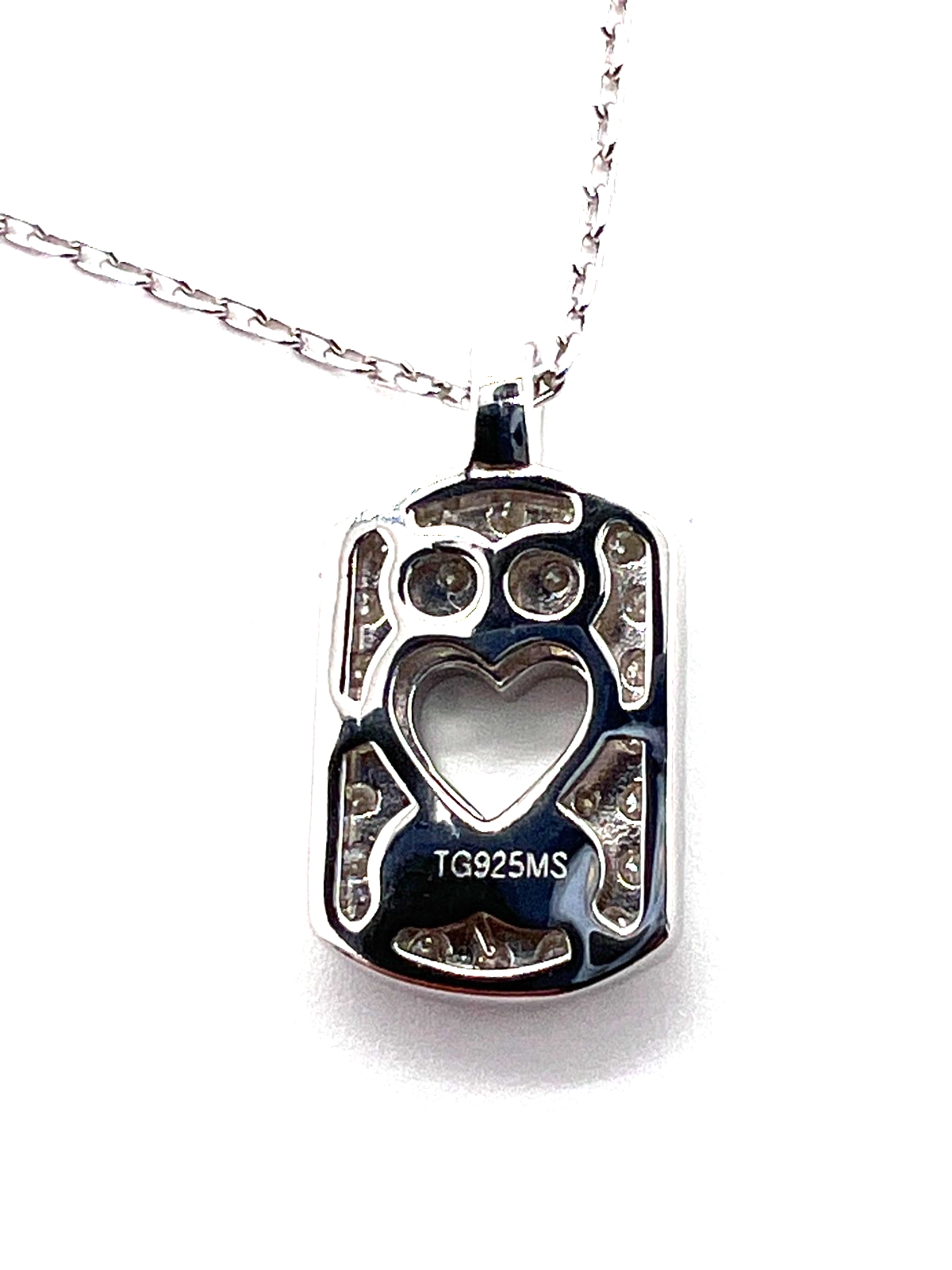 925 Silver Moissanite Heart Dog Tag Pendant Necklace 2.00 CTW 16-18" NEW #266