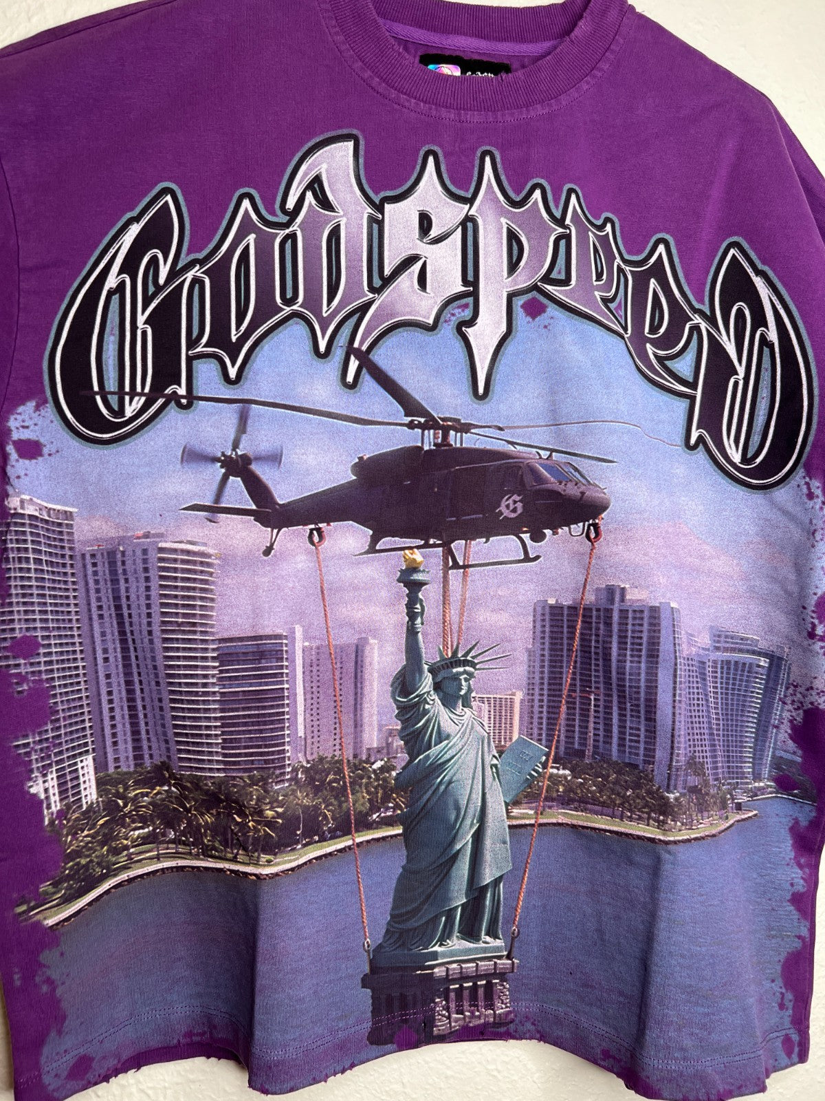 Godspeed Rarity Collection 32/444 Statue Liberty Tee Purple Size S New