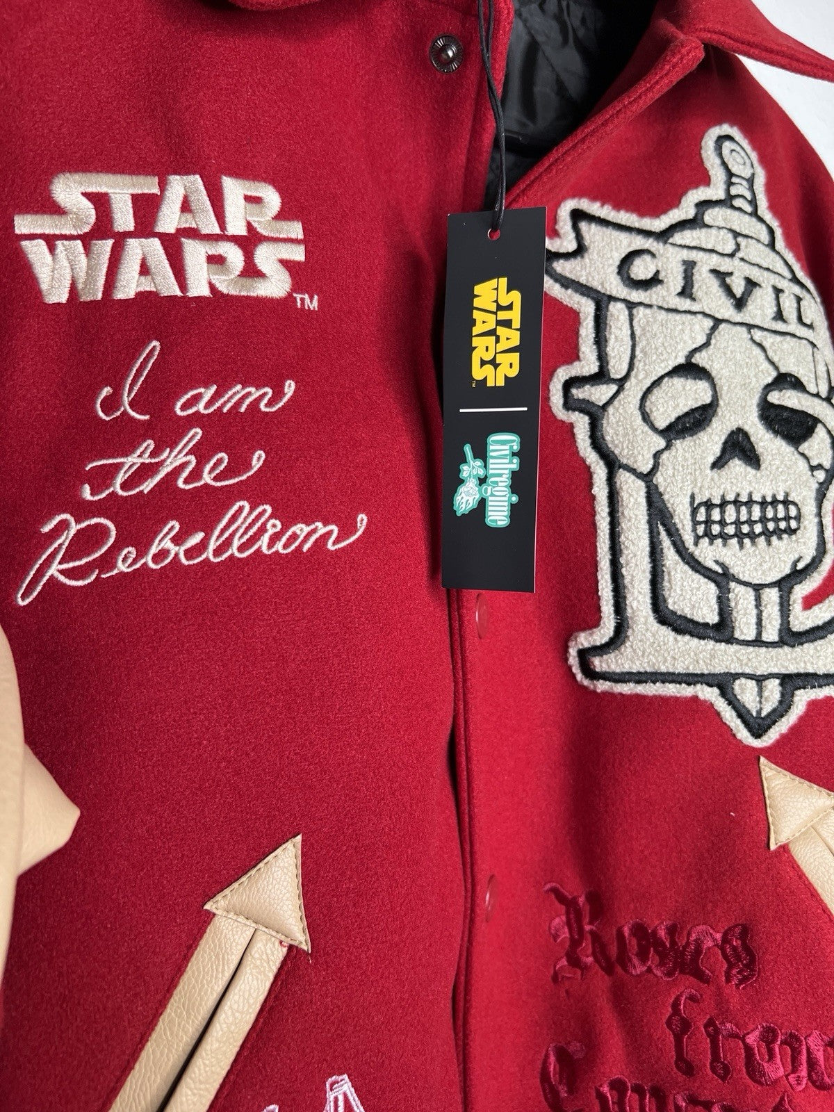 Civil Regime x Star Wars Rebellion Varsity Jacket Red Tan Medium NWT