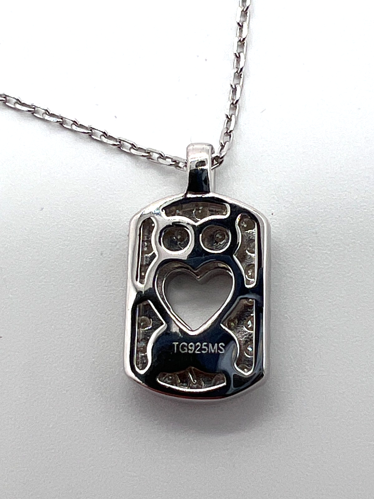 925 Silver Moissanite Heart Dog Tag Pendant Necklace 2.00 CTW 16-18" NEW #266
