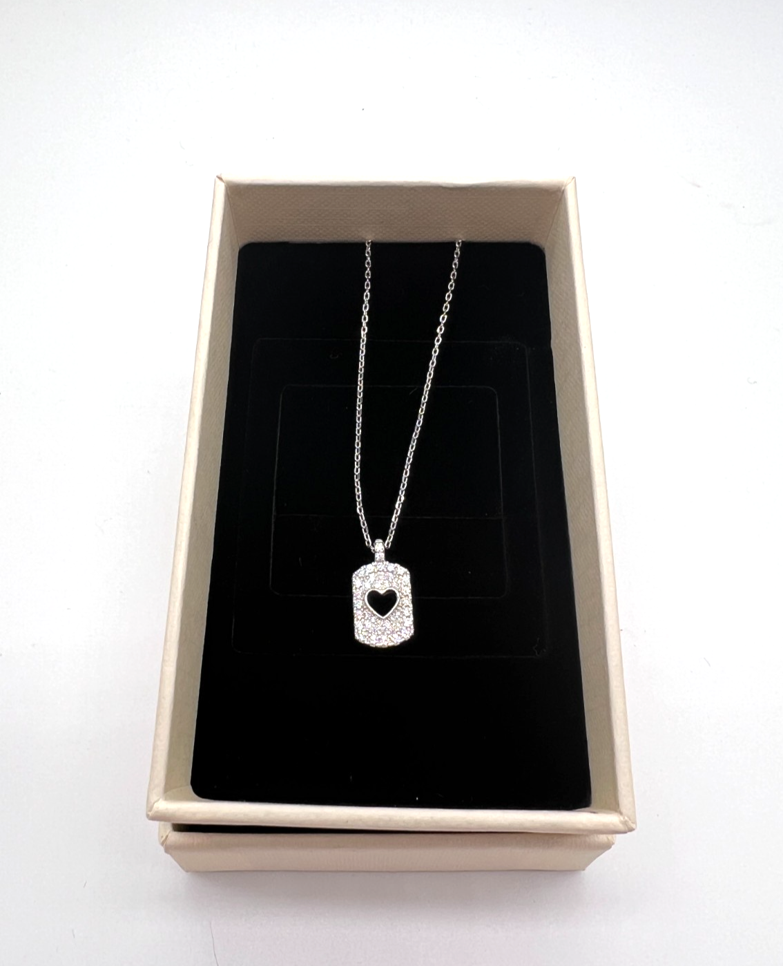 925 Silver Moissanite Heart Dog Tag Pendant Necklace 2.00 CTW 16-18" NEW #266