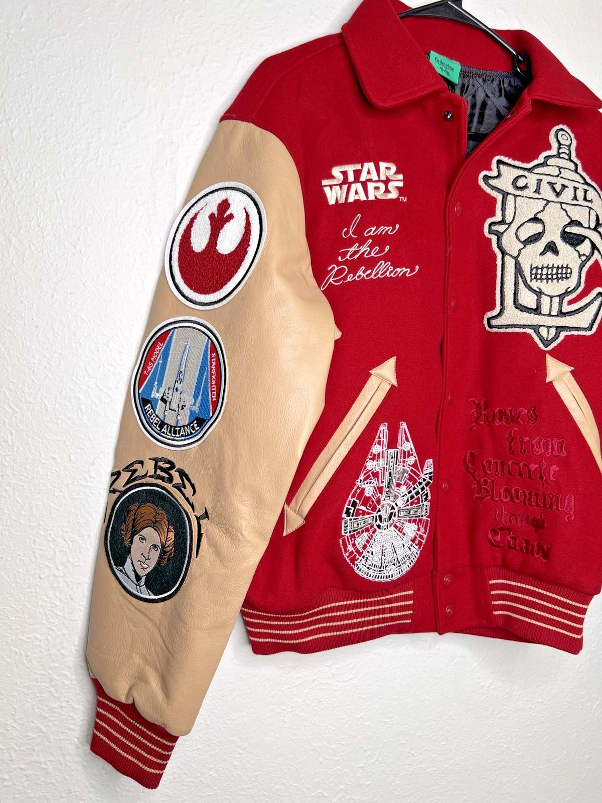 Civil Regime x Star Wars Rebellion Varsity Jacket Red Tan Medium NWT