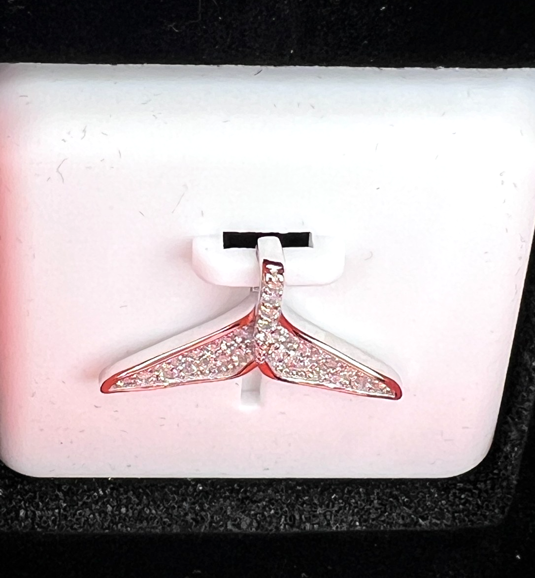 925 Sterling Silver Moissanite Whale Tail Pendant 1.00 CTW New