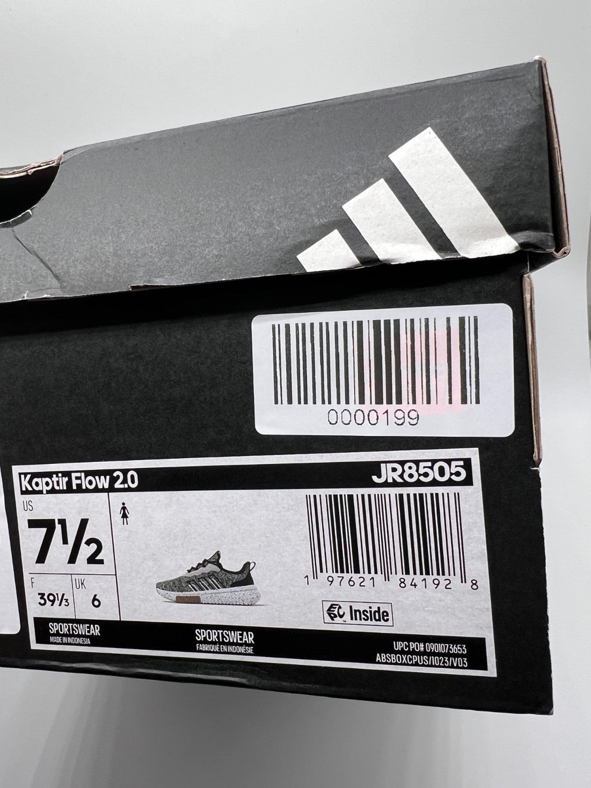 Adidas Kaptir Flow 2.0 White Black Knit Sneakers JR8505 Women's 7.5 New