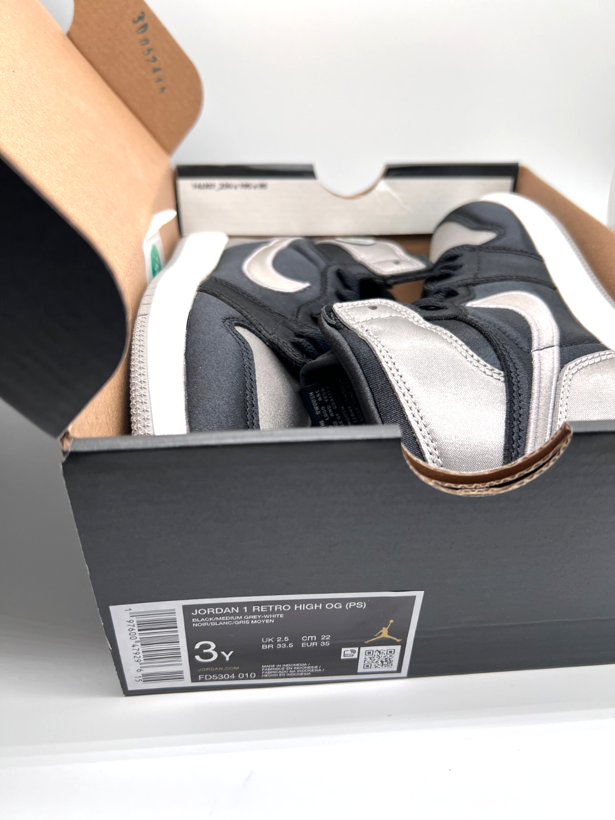 Nike Air Jordan 1 Retro High OG PS Black Medium Grey FD5304-010 Size 3Y New