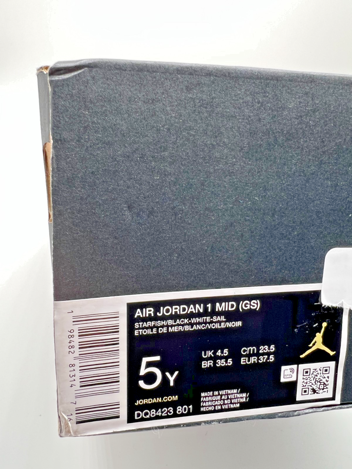 Air Jordan 1 Mid GS Black Toe Starfish DQ8423-801 5Y Women's 6.5 New