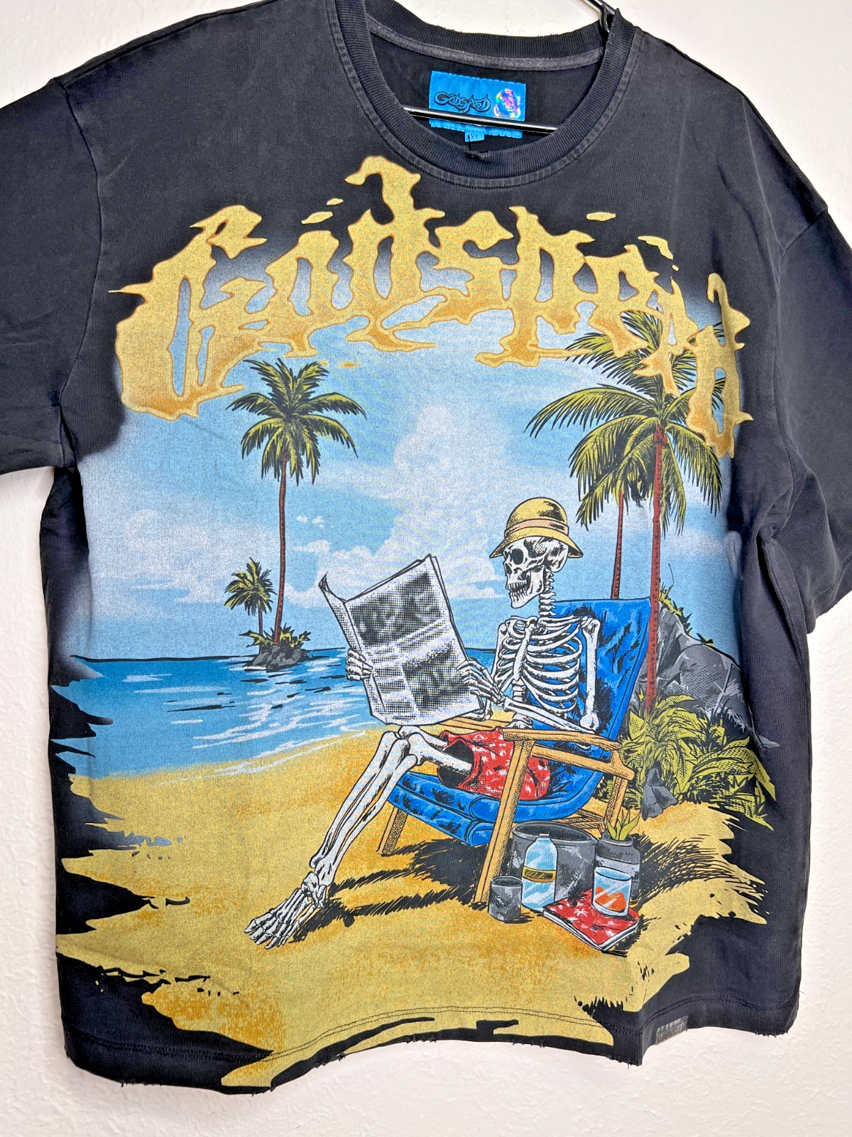 Godspeed Skeleton Beach II Black Wash Graphic T-Shirt Men's XL NWT