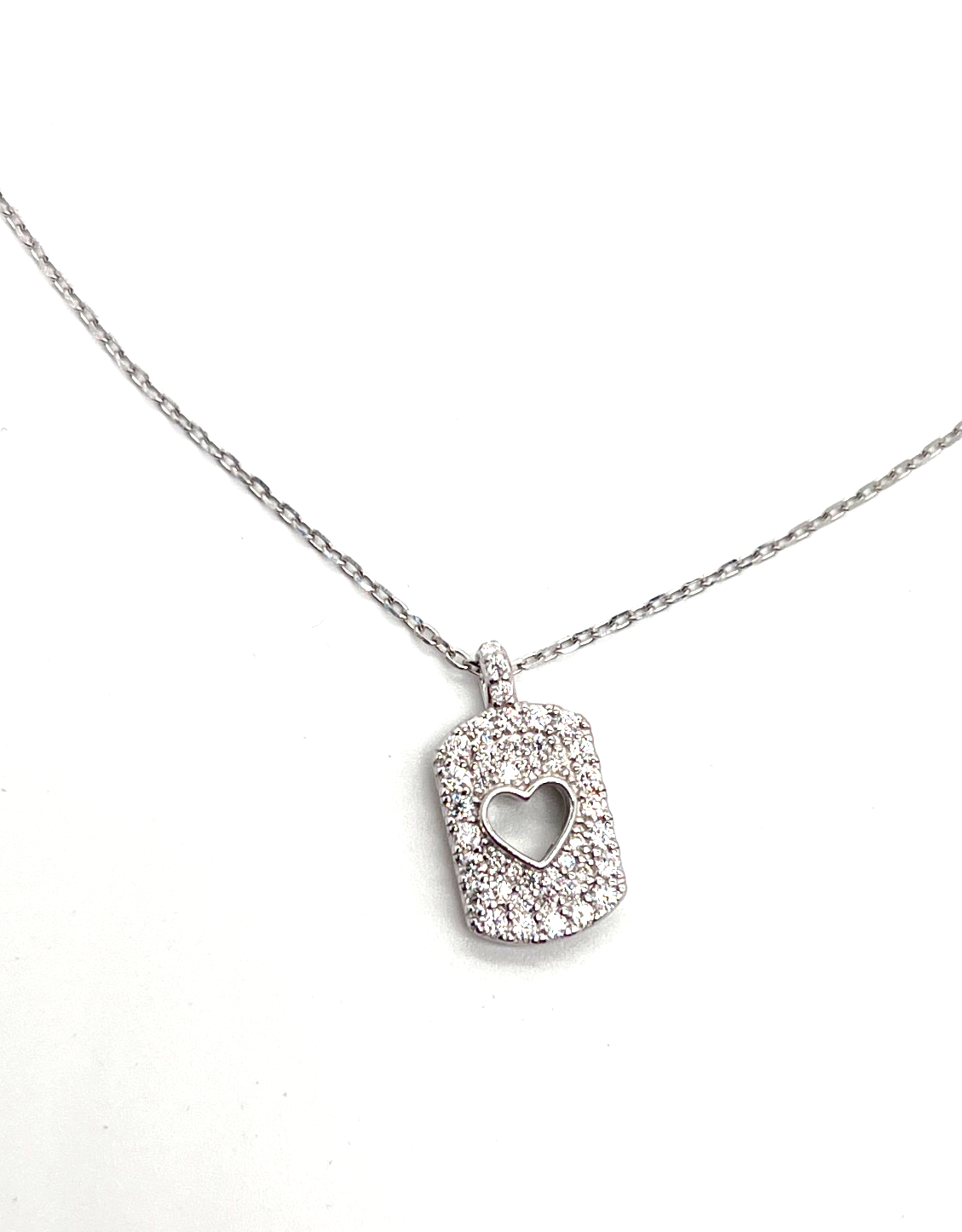 925 Silver Moissanite Heart Dog Tag Pendant Necklace 2.00 CTW 16-18" NEW #266