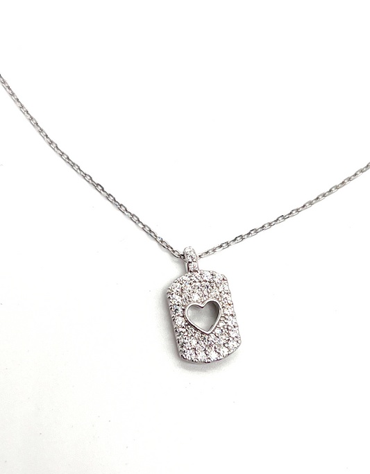 925 Silver Moissanite Heart Dog Tag Pendant Necklace 2.00 CTW 16-18" NEW #266