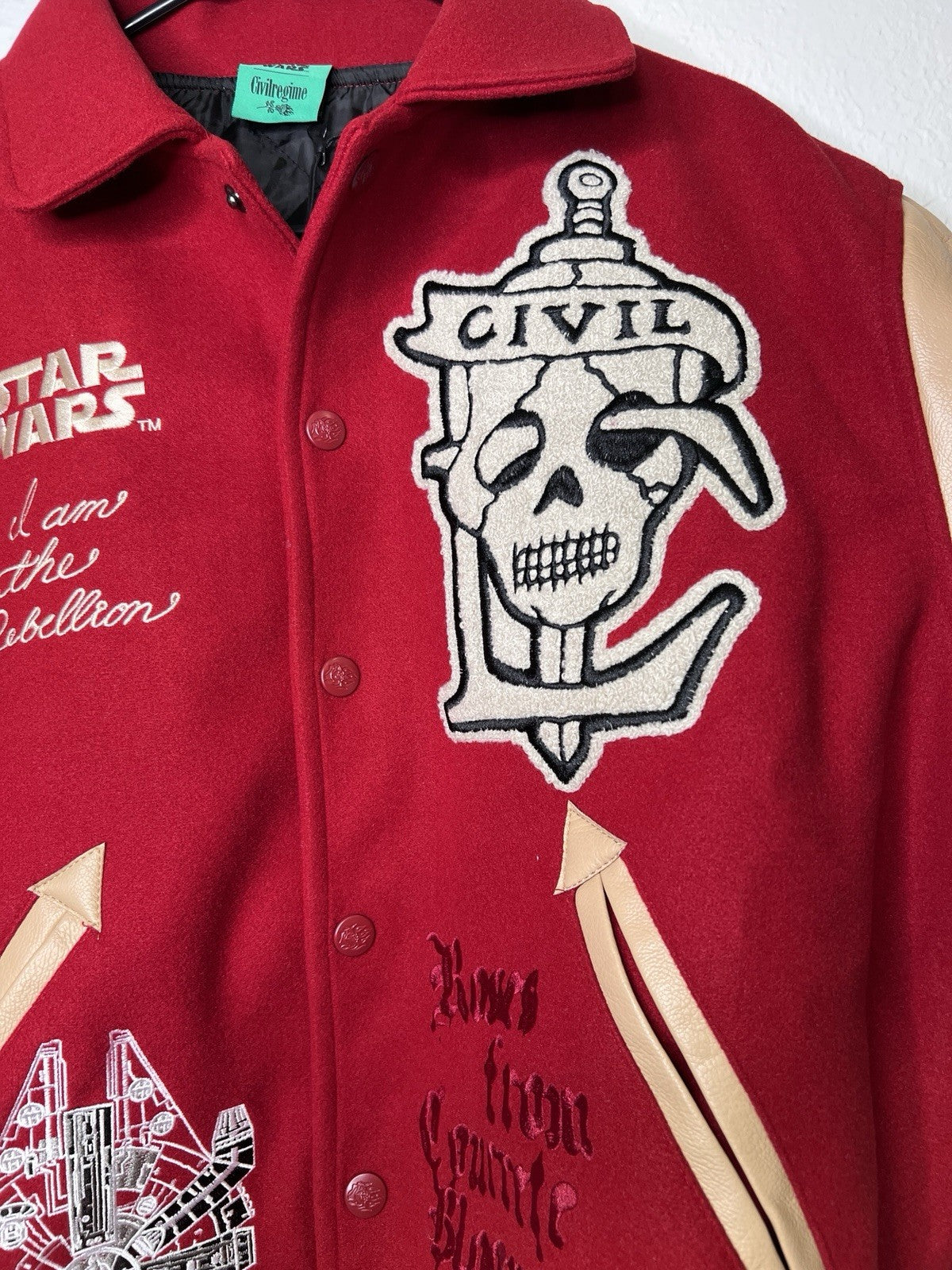 Civil Regime x Star Wars Rebellion Varsity Jacket Red Tan Medium NWT