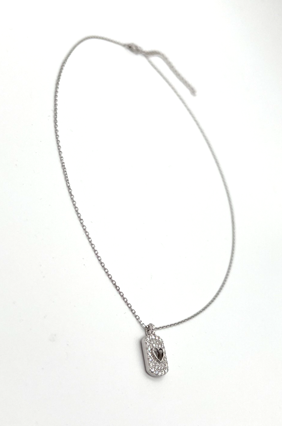 925 Silver Moissanite Heart Dog Tag Pendant Necklace 2.00 CTW 16-18" NEW #266