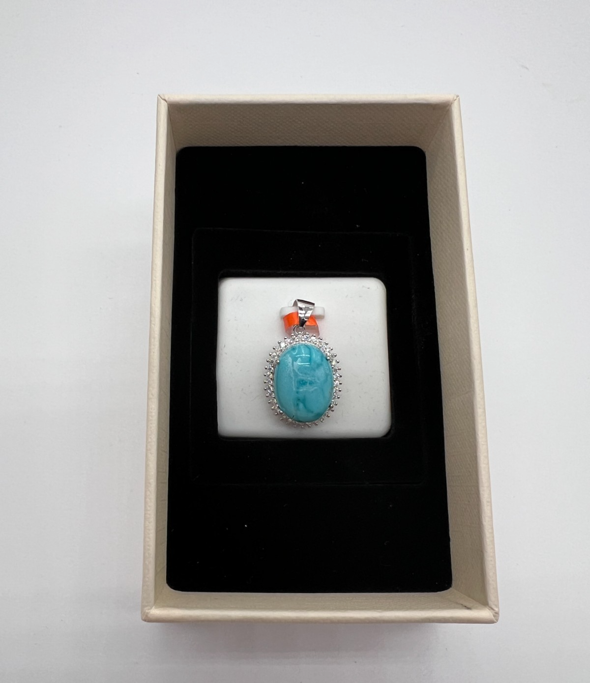 925 Sterling Silver Natural Turquoise Pendant 0.80 CTW Moissanite Halo NEW #291