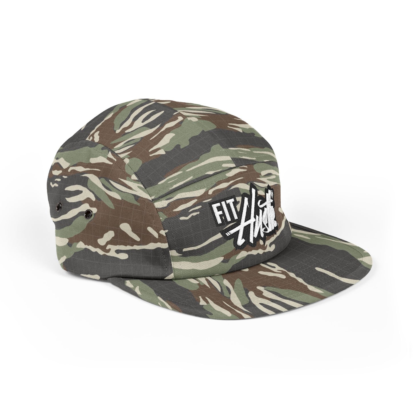 Fit Hustle Embroidered 5-Panel Cap — 'Level Up' Back Patch, Khaki Adjustable Hat
