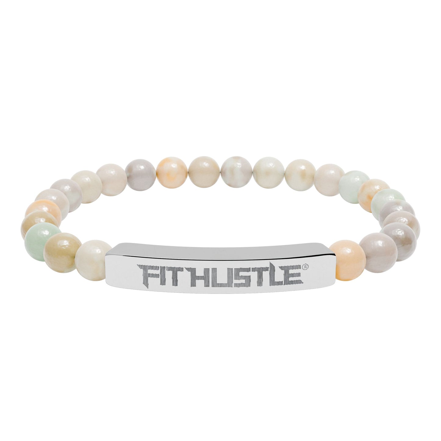 Engraved 'FIT HUSTLE' Natural Stone Stretch Bar Bracelet