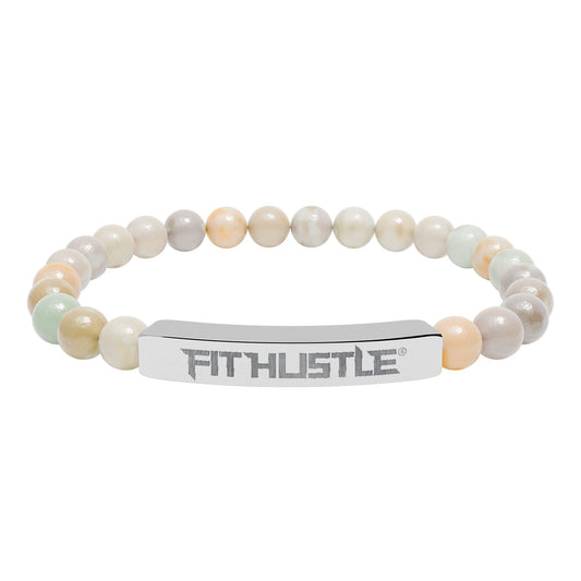Engraved 'FIT HUSTLE' Natural Stone Stretch Bar Bracelet