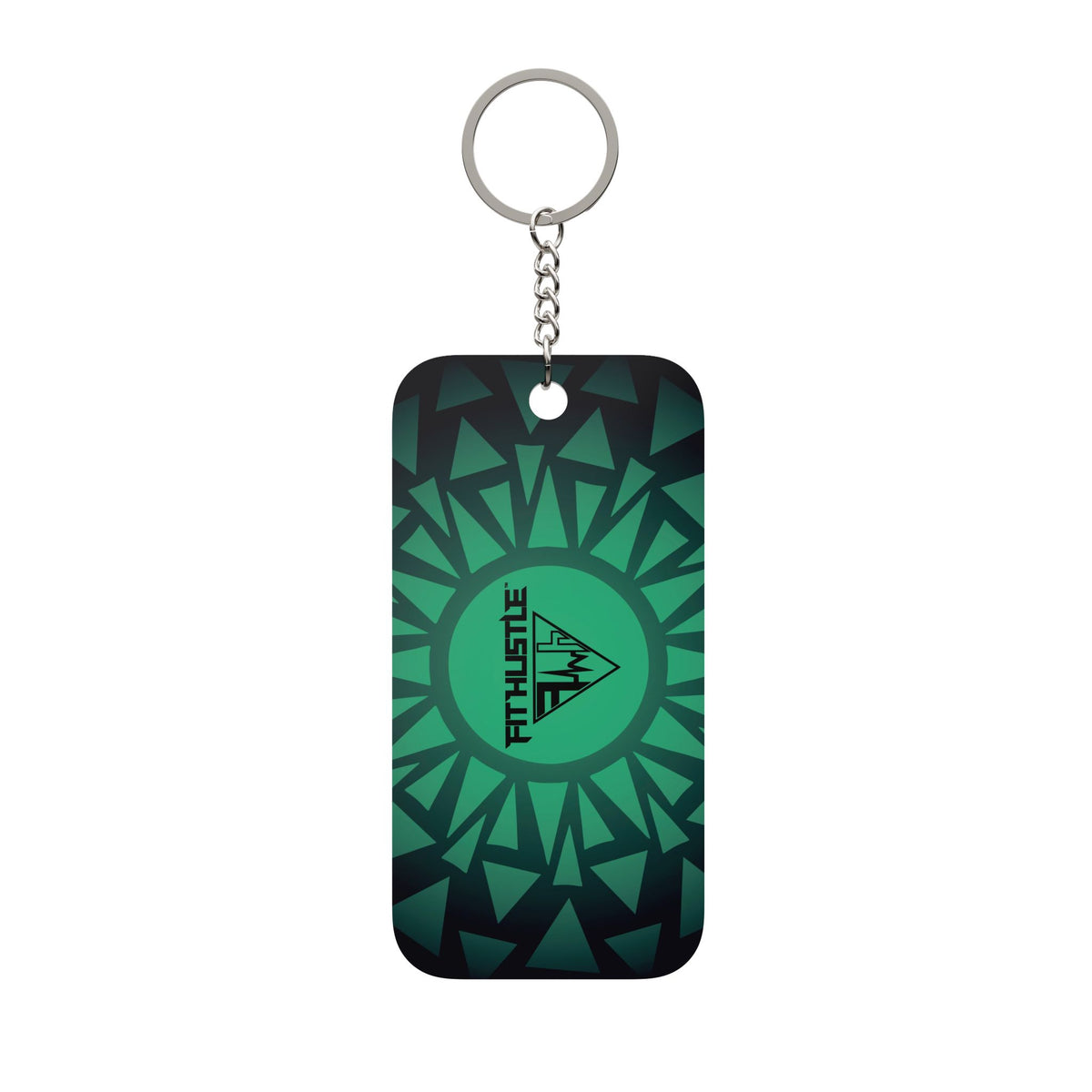 Green Geometric Double-Sided Keychain Charm — Tribal Mandala Design