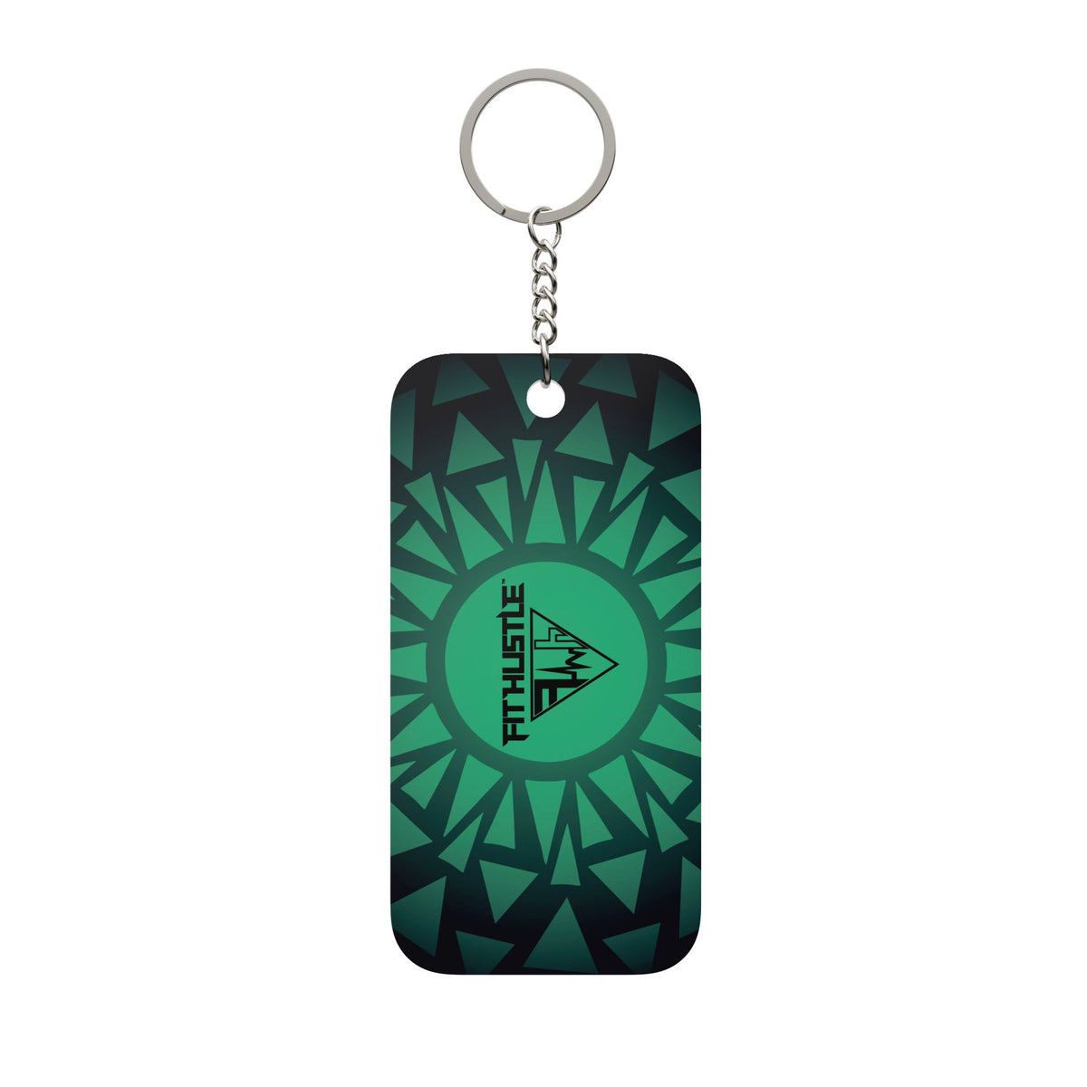 Green Geometric Double-Sided Keychain Charm — Tribal Mandala Design