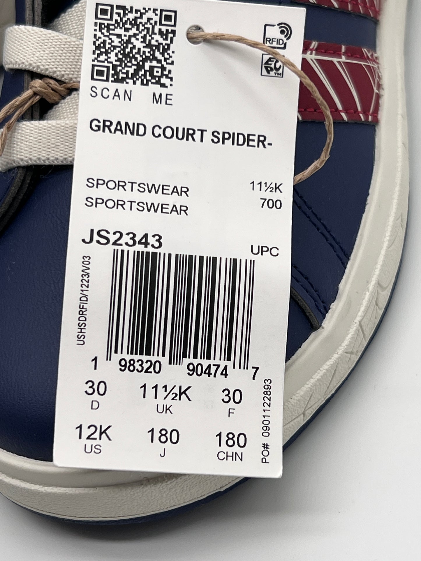 Adidas Grand Court Spider-Man Marvel JS2343 Kids Size 12K New with Box
