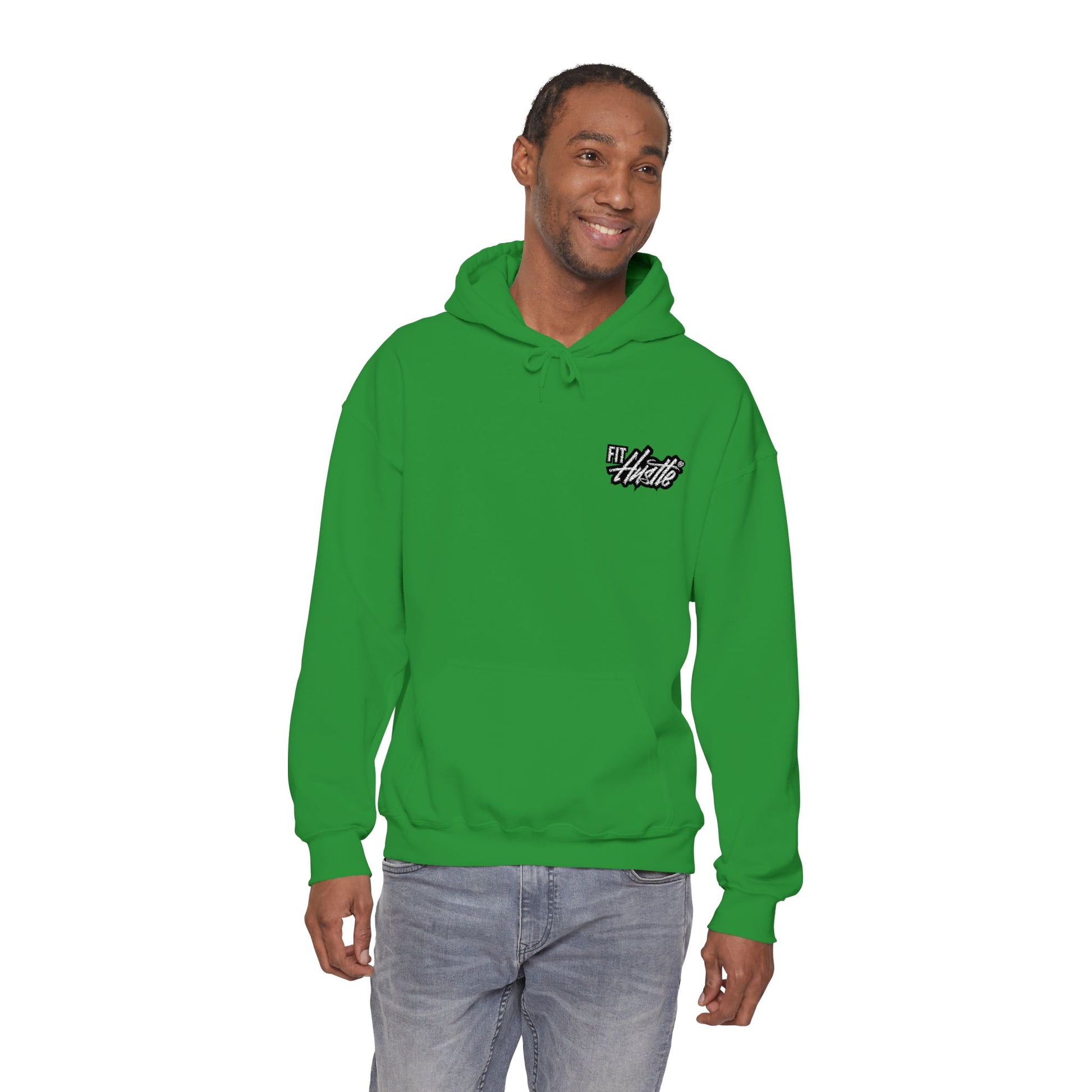 Man wearing Irish Green FIT HUSTLE® DAILY HUSTLE Hoodie