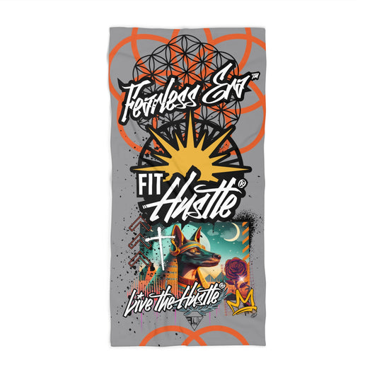 FIT HUSTLE® Fearless Era™ graphic beach and gym towel with bold full-color Live the Hustle® artwork.