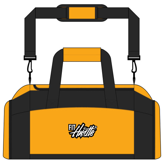 FIT HUSTLE® performance duffel bag in gold for gym and travel use