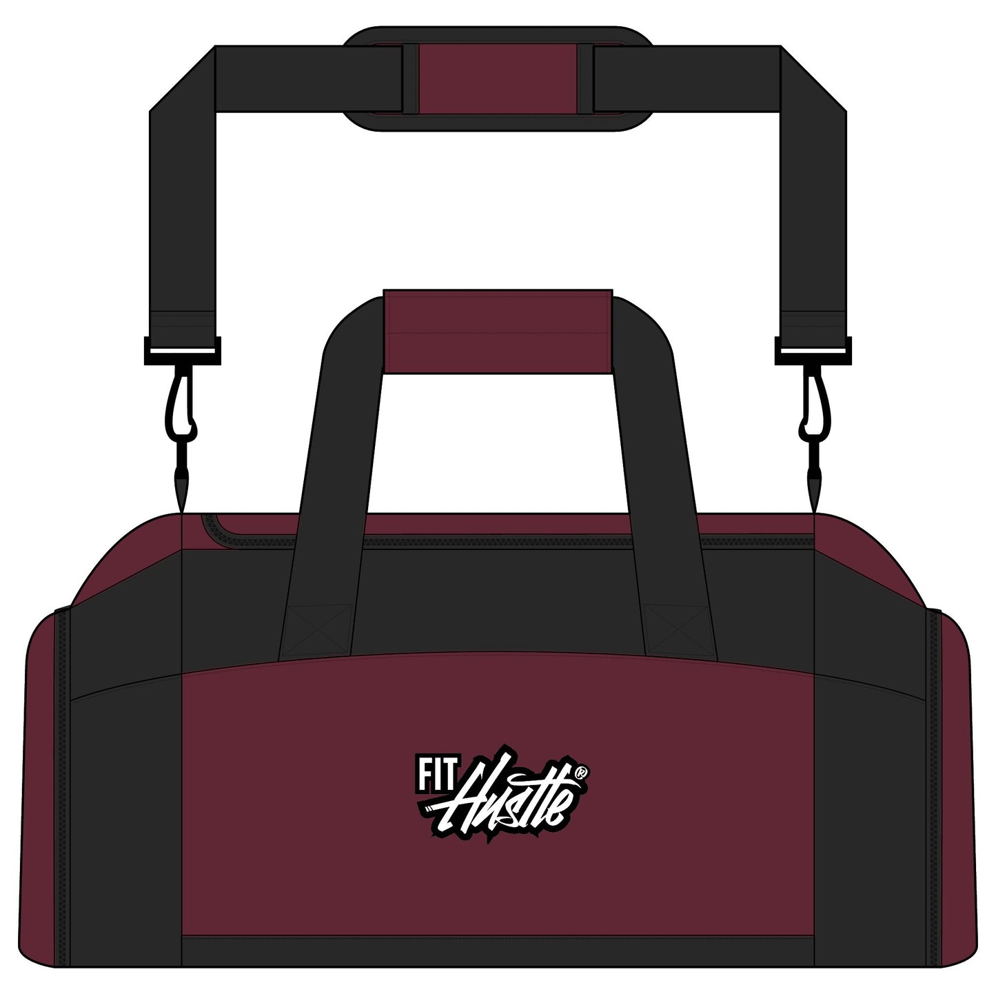 FIT HUSTLE® performance duffel bag in maroon for gym and travel use