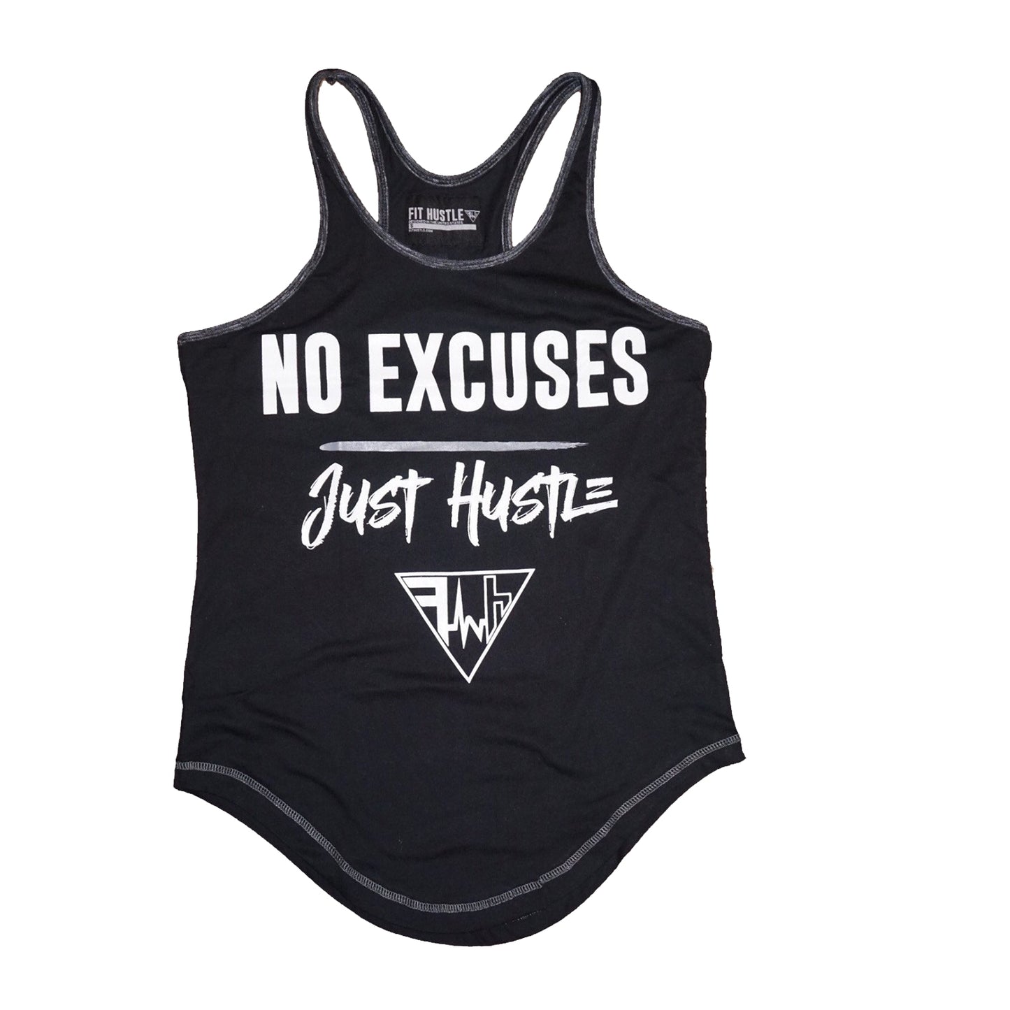 "No Excuses / Just Hustle" Men's Stringer - Blk/Heather Charcoal Trim
