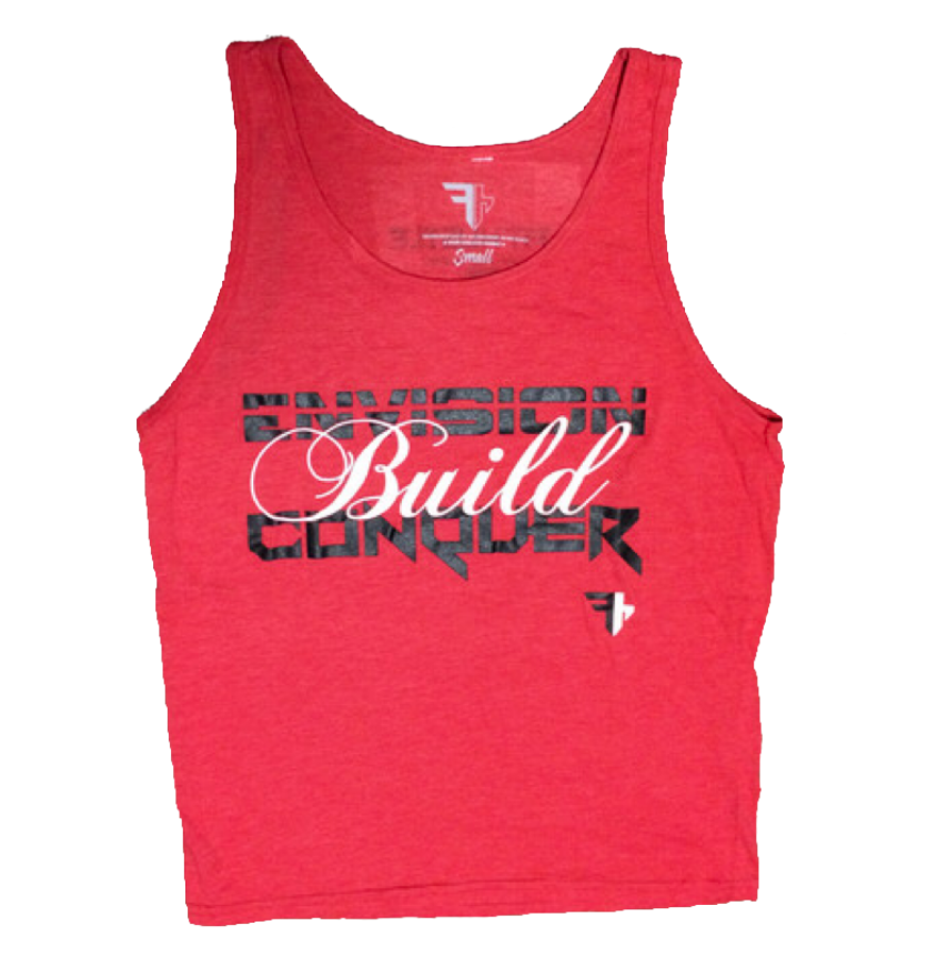 Tri Blend Red -"Envision Build Conquer" Motivational Tank
